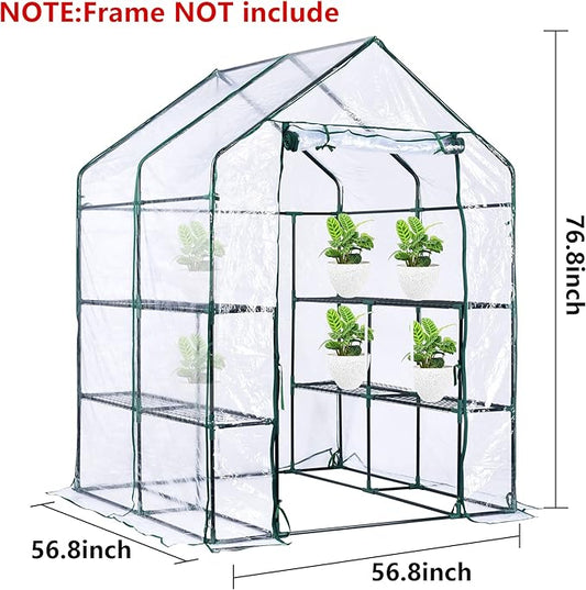 Walk-in Greenhouse Replacement Cover with Roll-Up Zipper Door -56 x 56 x 76 Inch PVC Greenhouse Cover for Outdoor Plant Gardening Plants Cold Frost Protection Wind Rain Proof (Frame Not Include)