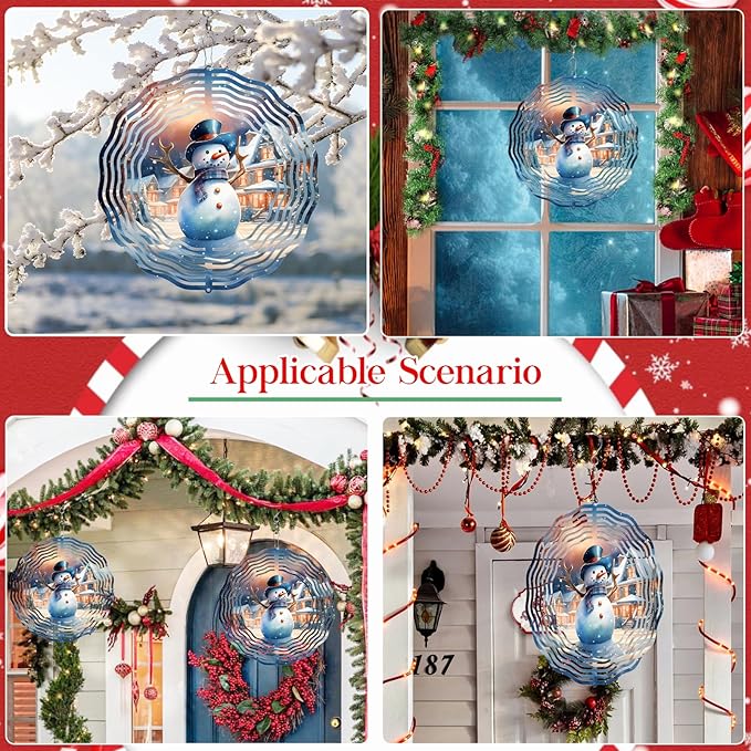 Snowman Christmas Wind Spinners for Yard and Garden 3D Stainless Steel Wind Spinner Unique Gift Outdoor Wind Spinner 10 inch 3D Xmas Wind Sculptures