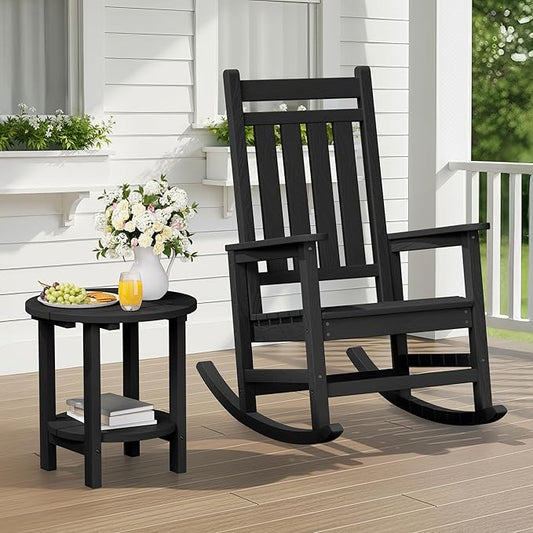 SERWALL Round Outdoor Side Table, HDPE Small Adirondack End Table,2-Tier Patio Side Table for Backyard Pool Porch Garden Lawn, Black