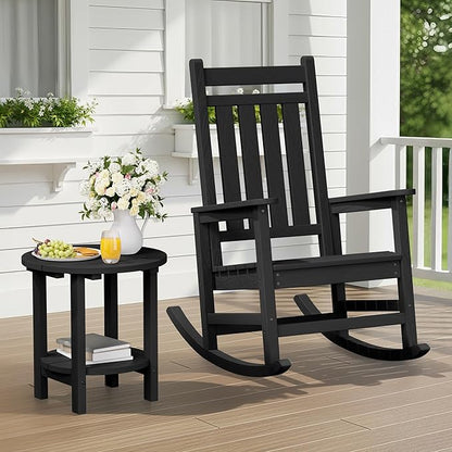 SERWALL Round Outdoor Side Table Set of 4, HDPE Small Adirondack Double End Table, Black