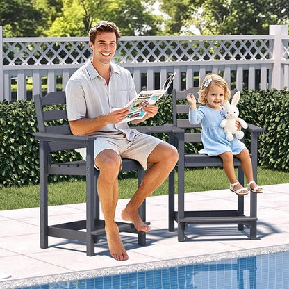 OTSUN Tall Adirondack Chair, 24 inches HDPE Bar Height Outdoor Chair, All Weather Resistant Adirondack Bar Stools for Balcony, Porch Kitchen (1 PC, Gray)