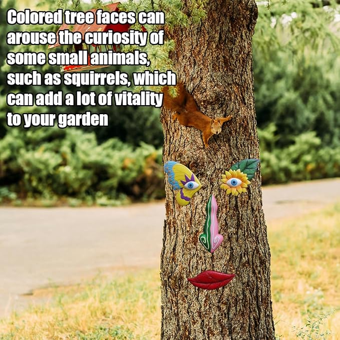 Tree Faces Decor Outdoor, Trees Art Decoration, Colorful Funny Outdoor Tree Faces Decor Creative Face for Patio Trees and Wall Decoration (Color 1)