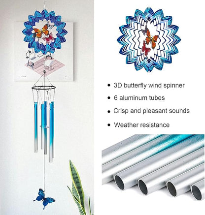 TUOKING Wind Chimes for Outside 3D Butterfly Wind Spinner Windchimes Outdoor Yard Hanging Decor for Garden Patio, Unique Gift for Mom,Women,Chimes Lovers