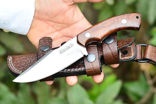 Bushcraft knife, Hunting Knife with Sheath, Belt Knife with Rosewood Handle, High Carbon Steel Blade Knife (Beast)