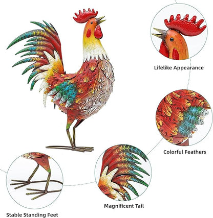 21" Metal Rooster Yard Decor, Outdoor Garden Statues, Metal Chicken Sculpture for Backyard Patio Kitchen Decor