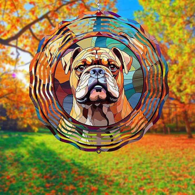 Bulldog Dog Wind Spinners Outdoor Dog Memorial Gifts, 3D Metal Kinetic Hanging Garden Wind Spinner, Spinner Decor, Wind Sculptures for Outdoor & Indoor, Window, Yard Decor (Bulldog 2)