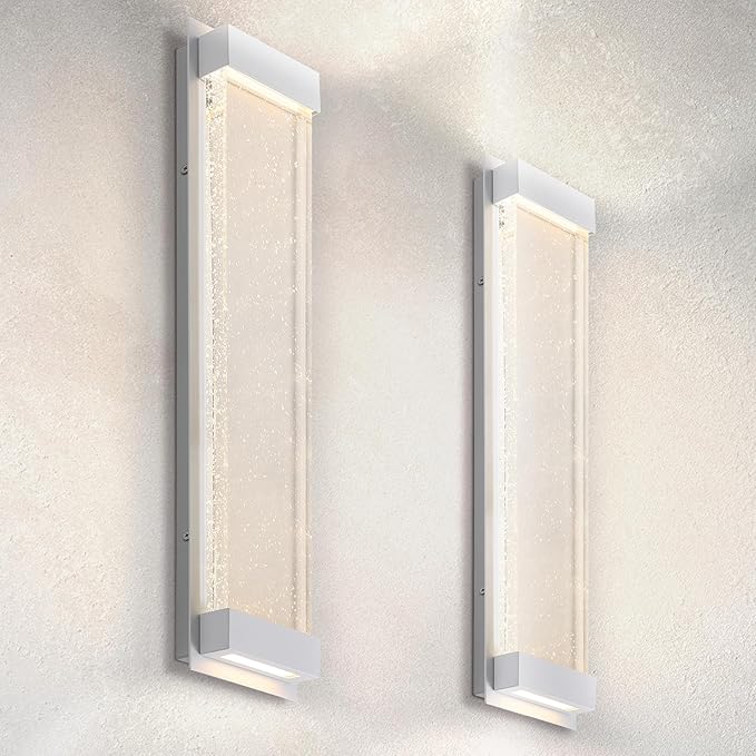 ASD LED 24 Inch Bubble Glass Wall Light Fixture | 22W 530LM 3000-5000K 100-277V | 3CCT, Waterproof, Dimmable, Up-Down Glow, ETL Listed | Exterior Flush Mount Sconce, Outdoor Lighting | White, 2 Pack