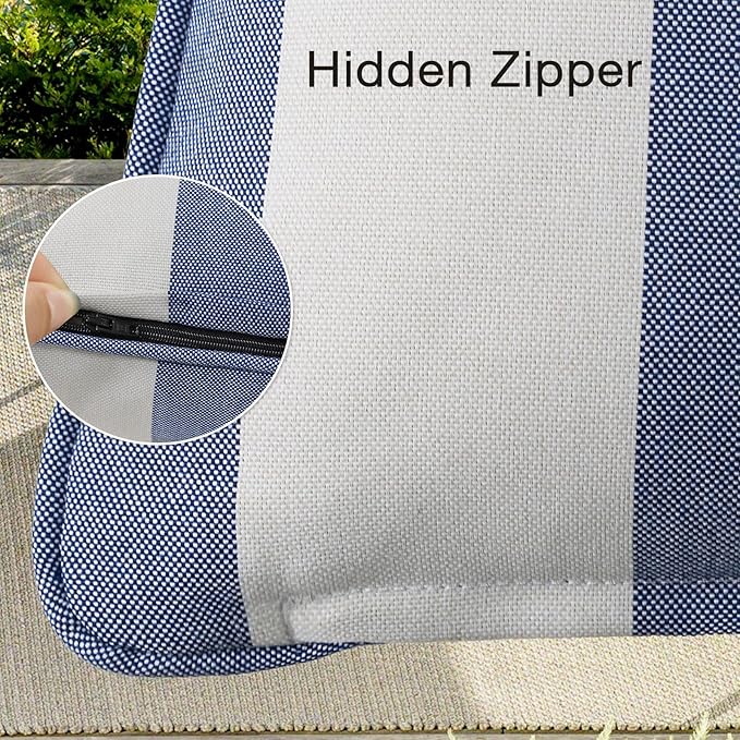 Decorative Outdoor Water Repellent Throw Pillows with Inserts, Set of 4, 20" x12" Pillows for Patio, Backyard, Bed, Couch, and Patio Furniture, Navy Stripe