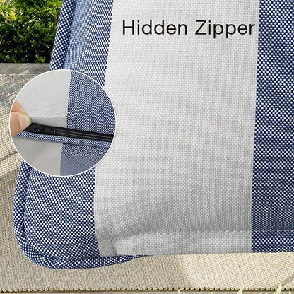 Decorative Outdoor Water Repellent Throw Pillows with Inserts, Set of 4, 20" x12" Pillows for Patio, Backyard, Bed, Couch, and Patio Furniture, Navy Stripe