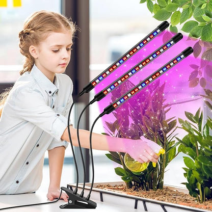 Tri-Heads Grow Lights for Indoor Plants, Full Spectrum Plant Lights for Indoor Growing with Adjustable 360° Gooseneck, 6/12/18H Timer & Dimming for Seedlings, Succulents, and Houseplants.