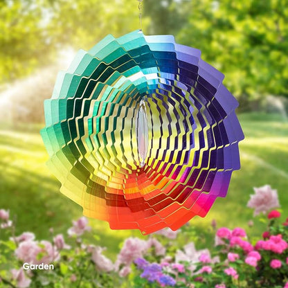 Wind Spinners Rainbow Hanging Metal Wind Sculpture Art Garden Decor, 12 inch 3D Stainless Steel Wind Spinner Decoration for Outdoor Patio Lawn and Yard