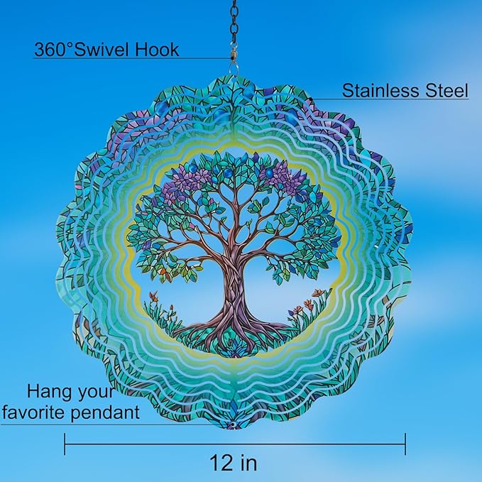 Metal Wind Spinners for Outdoor,Birthday Gifts for Women Mom Grandma, 12 Inch Tree Wind Spinner Bird Devices Deterrent to Scare Birds Away from Yard Patio Farm, Kinetic Sculpture Garden Decor