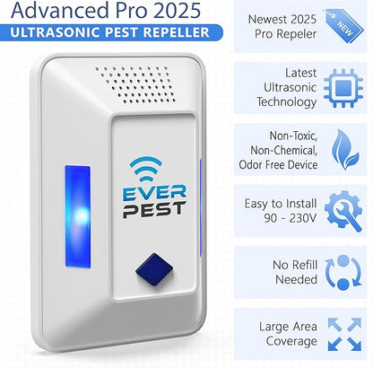 Ultrasonic Pest Control Repeller (2-Pack) Plug in Flea Rat Roach Mosquito Cockroaches Rodent Spider Scorpion Fruit Fly Insect Indoor Plug Repellent