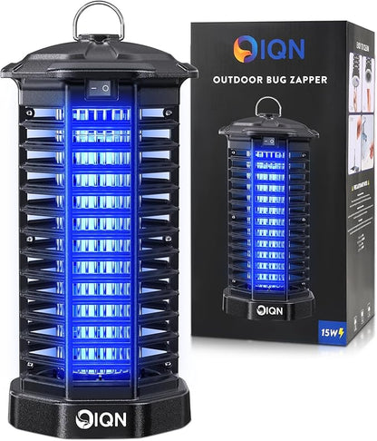 Bug Zapper Outdoor, Plug in Electric Mosquito Fly Zapper w/ 15W Light & 4200V Grid & on/Off Switch, Mosquito Traps & Killer for Indoor, Kitchen, Patio, Backyard and More (Black)