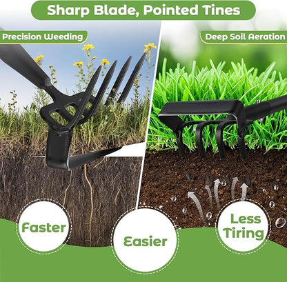 Garden Hoe, 2 in 1 Heavy Duty Stirrup Hoe and Cultivator for Weeding, Sharp Blade, 76 inch Long Handle, Lightweight Stand Push-Pull Hula Hoes Weeding Rake for Grass Removal, Aerating, Cultivating
