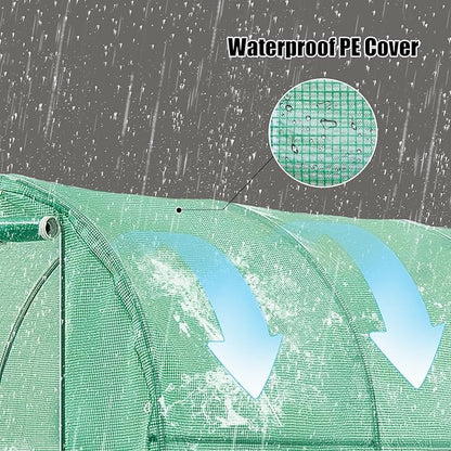 10×7×7 FT Greenhouses for Outdoors Heavy Duty, Large Walk in Green Houses for Outside with 6 Ventilated Mesh Windows & Roll-up Door & Reinforced Frame