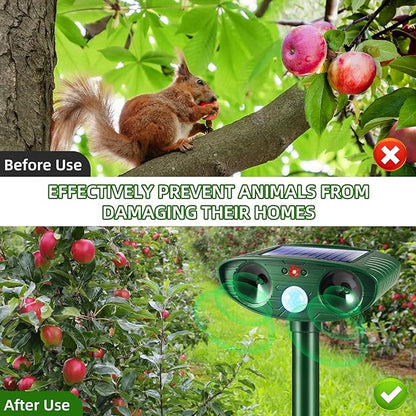 2 Pack Solar Animal Repellent Ultrasonic Outdoor Squirrel Racoon Fortress pro,Cat Deer Repellent with Motion Sensor,Waterproof Mouse Dog Skunk Rabbit Deterrent for Yard