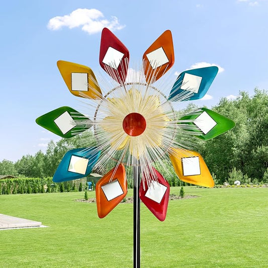 Solar 45" Sunglasses Wind Spinners for Yard and Garden, Metal Clearance Windmill Kinetic Wind Spinner Outdoor Decor, Wind Sculpture Yard Art Decorations for Patio, Lawn & Garden