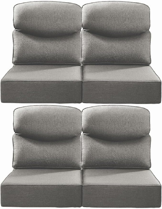 Luxury 24x24x6 Inch Smile Patio Dining Chair Cushions Set of 4 - Heavy Duty Water Slashproof Outdoor Seat Cushion for Outside Furniture Swivel Chairs Loveseat L-Shape Sofa - Grey