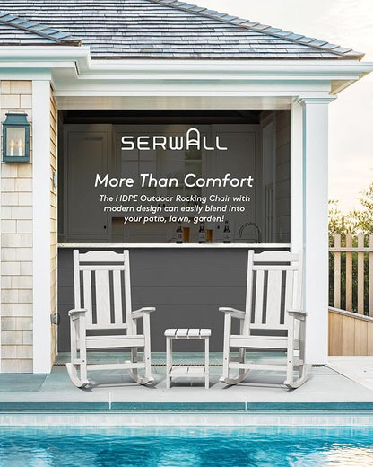 SERWALL Outdoor Rocking Chair White Set of 8, All Weather Patio Rocking Chair, HDPE Poly Rocking Chair for Adults, Heavy Duty Front Porch Rocker