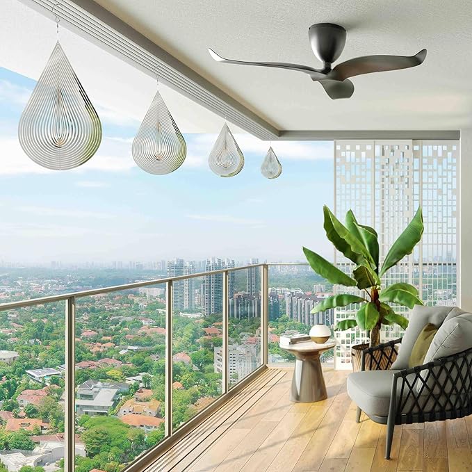 Wind Spinner Flowing-Light Effect Courtyard Decorations Made of Stainless Steel House Hanging Decoration 12“x 8“ Spinners with a 360° Rotating Hook (1 pc Water Drop-Silver)
