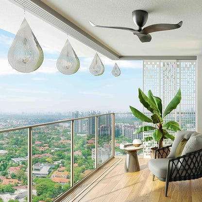 Wind Spinner Flowing-Light Effect Courtyard Decorations Made of Stainless Steel House Hanging Decoration 12“x 8“ Spinners with a 360° Rotating Hook (1 pc Water Drop-Silver)