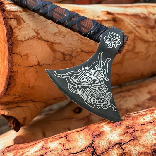MDM-012 Custom Handmade Viking Axe Real Tomahawk Viking Hatchet Beared Camping Axe, 5160 HIGH Carbon Steel Blade, Throwing Set Vintage Ax Viking Gift for Him - Viking Gifts for Him