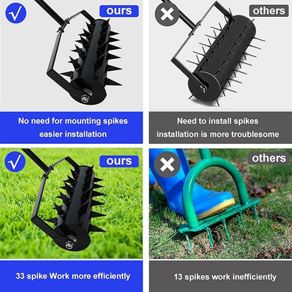 Rolling Manual Lawn Aerator, 58-Inch Handle Manual Push Spike Aerator for Gardens, Yards, and Farmland, Deep Soil Penetration for Healthy Grass and Improved Lawn Growth Manual Aerator Tool Black