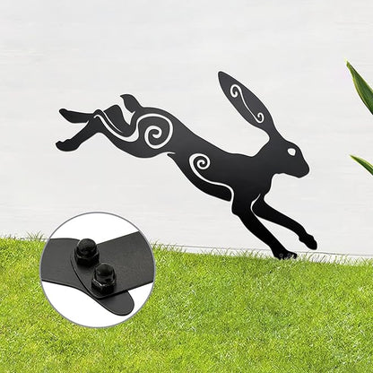 Rustic Metal Bunny Garden Statues – Set of 2 Outdoor Moon Rabbit Decor with Swirling Motifs Bunny Garden Decor Outdoor Sculpture | Metal Easter Yard Art for Patio, Lawn & Easter Gifts