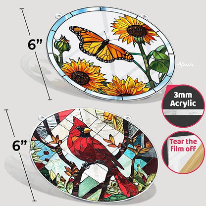 2 Cardinal Butterfly Acrylic Suncatcher, Art Decor for Home, Suncatcher for Window Hanging Indoor, Garden, Housewarming, Gift for Mom, Grandma, Women, Friend, Bird Lover SCB-A6-B4