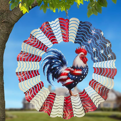 Rooster Metal Wind Spinners for Outdoor,Birthday Gifts for Women Mom Grandma, 12 Inch Garden Decor American Flag Wind Spinner Bird Devices Deterrent to Scare Birds Away from Yard Patio Farm(Chicken)