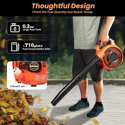 Gas Leaf Blower 25.4cc 2-Cycle Handheld Leaf Blower Gas Powered, Gasoline Blower for Lawn Care Sweeping Fallen Leaves Dust Garbage,4.59ft³/h | US Stock