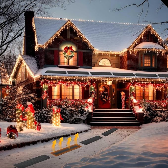 Riakrum 18 Pcs Heated Snow Melting Mats Outdoor, 10 x 30 in Winter Anti-Slip Heated Rubber Mat for Walkways Decks and Sidewalks, Snow and Ice Melting Pads Connection with 9.84 ft Power Cord