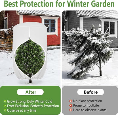 ANGAR Rounded Top Plant Covers Freeze Protection for Winter, Plant Covers for Winter, 75" X 90" Tree Frost Protection Blankets Outdoor with Zipper/Drawstring, for Shrub Bush Fruit Tree Potte(White)