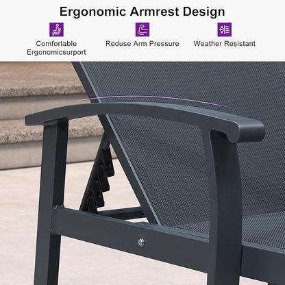 PURPLE LEAF Chaise Lounge Chair Outdoor 2 Pieces Pool Lounge Chairs 5 Adjustable Position with Armrests and Side Table Aluminum Patio Lounge Chair for Outside Backyard Beach Pool, Grey