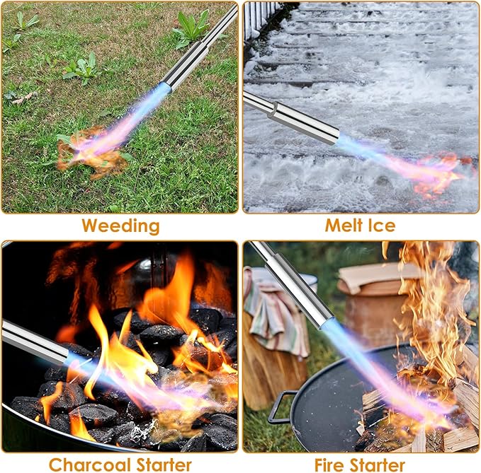 Weed Torch Propane Burner,Blow Torch Weed Burner with Self Igniting(Turn the Knob Slightly Before Ignition),Anti-slip Rubber Handle for Weeding,Melt Ice,Charcoal Starter-Fuel Not Included
