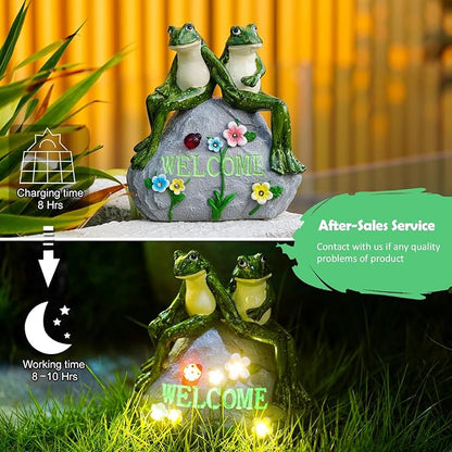 Nacome Garden Outdoor Statues Frog with Succulent and 7 LED Lights - Lawn Decor for Patio, Balcony, Yard Ornament - Unique Housewarming Gifts