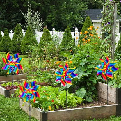 6Pcs Sparkly Pinwheels for Yard and Garden, Reflective Colorful Wind Spinners Yard Decorations Outdoor Windmill, 9.5in Garden Pinwheels to Scare Birds