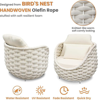 Patio Accent Chairs Set of 4: Aluminum Porch Lounge Chair with Arms - Woven Rope Cushioned Armchair - Modern One Seater Sofa - Outdoor Deck Furniture for 400lbs Balcony Yard Garden Hotel, Beige