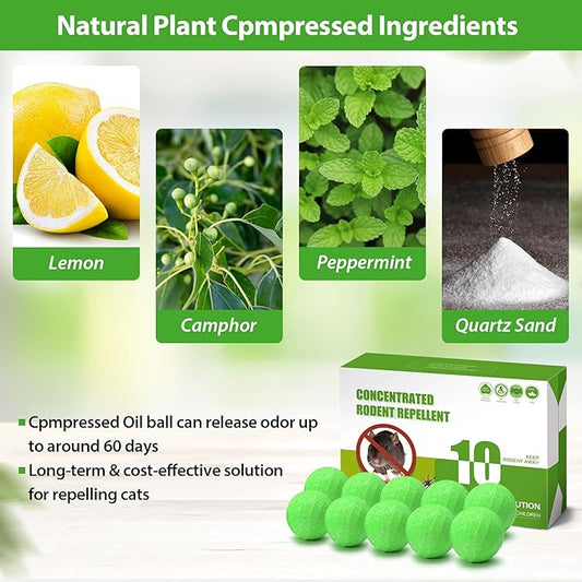Rodent Repellent Balls,10Pcs Mouse Repellent Balls Peppermint Oil for Mice Squirrel Mole Pests, Natural Pest Control Pouches for Indoor Outdoor Kitchen Car Warehouse, Safe for Pets & Family
