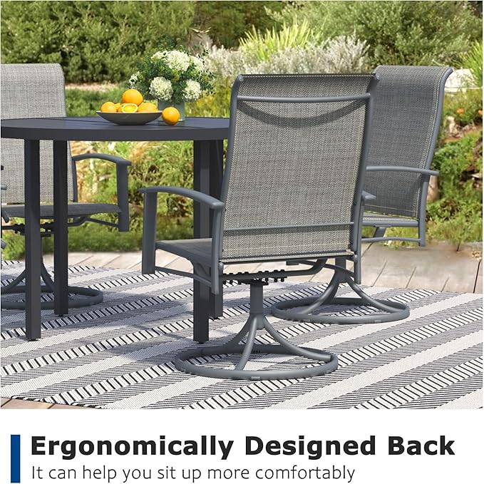 Patio Swivel Chairs Set of 4, Outdoor Swivel Chairs with Armrest, High Back Patio Chair with Metal Frame, All-Weather Outdoor Dining Chair for Deck, Porch and Lawn, Grey