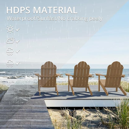 LUE BONA HDPS Adirondack Chairs Set of 6, Fire Pit Outdoor Chair Weather Resistant with Cup Holder, Modern Plastic Chair Plastic for Patio, Deck, Proch, 350LBS, Brown