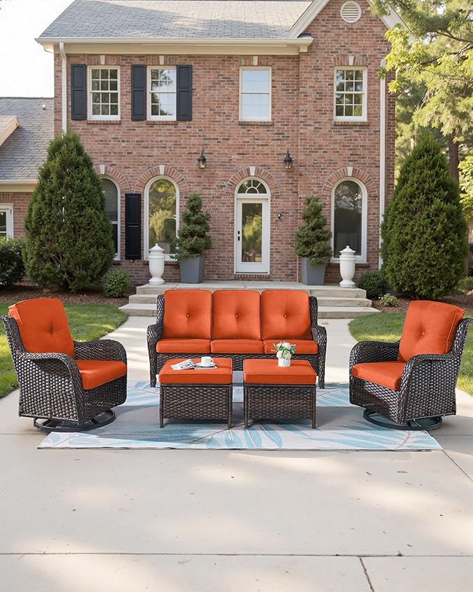 Pop 22x25/22x24 Outdoor Seat Cushions Set of 2 - Comfortable High Back Water-Resistant Patio Chairs Cushion for Wicker Dining Rocker Glider Loveseat Couch Sectional Sofa - Orange/Button