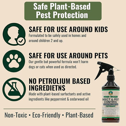 Home Guard - Peppermint Insect & Pest Control Spray - Natural Peppermint Oil Spray For Bugs - Plant-Based Indoor & Outdoor Spider Spray - Safe Around Kids & Pets - Ant Killer - Cockroach Killer - 16oz