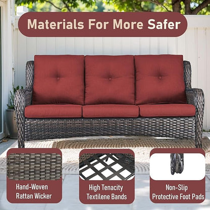 Wicker Outdoor Conversation Se with 50,000 BTU Gas Propane Fire Pit Tablet-6 Pieces Outdoor Wicker High Back Couch Patio Furniture for Deck Poolside Backyard