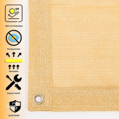 SUNNY GUARD Shade Cloth Custom Size 5x21 FT Sun Shade Screen Fabric Shade Cover Tarp with Grommets for Pergola Backyard Garden, Sand(We Customized)
