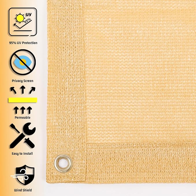 SUNNY GUARD Shade Cloth Custom Size 12x24 FT Sun Shade Screen Fabric Shade Cover Tarp with Grommets for Pergola Backyard Garden, Sand(We Customized)