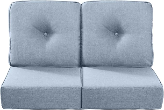Luxury 22x24/22x25 6-Inch Outdoor Seat Cushions - Set of 2 Water Repellent Patio Chair Comfortable Cushion for Rattan Dining Rocker Glider Chairs Loveseat Couch Sectional Sofa - Baby Blue
