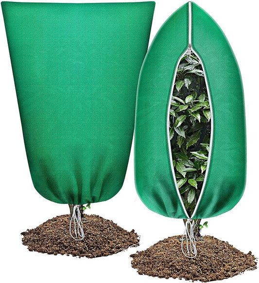 Abimars Thicker Plant Covers Freeze Protection Jacket 2.36 oz/yd², 2'x2.6' Reusable Winter Plant Covers with Drawstring & Zipper, 2 Pack Light, Porous Fabric for Plant Breathing