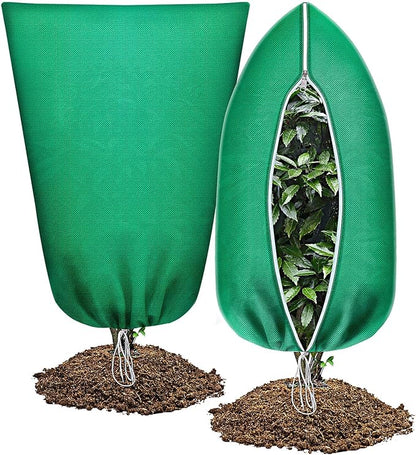 Abimars Thicker Plant Covers Freeze Protection Jacket 2.36 oz/yd², 3.2'x3.2' Reusable Winter Plant Covers with Drawstring & Zipper, 2 Pack Light, Porous Fabric for Plant Breathing